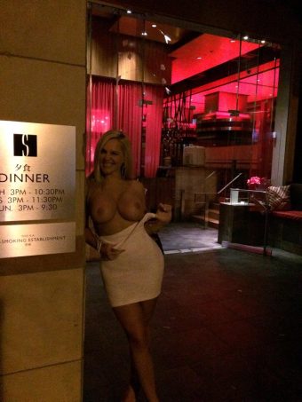 Busty Pornstar Alena Croft shows off boobs in public