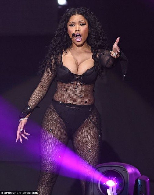 Nicki Minaj busty cleavage bodysuit on stage