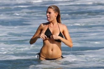 Charlotte McKinney bikini wardrobe malfunction in the ocean