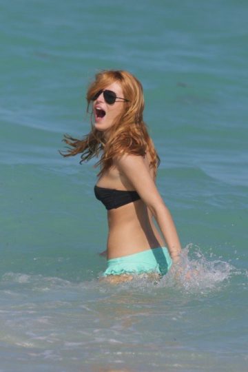 Bella Thorne – Nip-slip bikini at Miami Beach