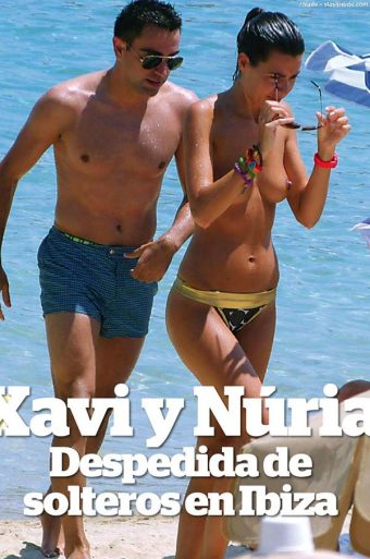 Xavi's wife Nuria Cunillera topless nipple poking