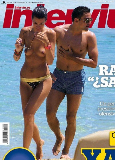 Xavi's wife Nuria Cunillera topless nipple poking