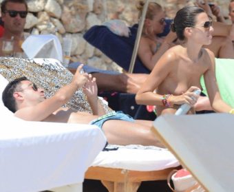 Xavi's wife Nuria Cunillera topless nipple poking