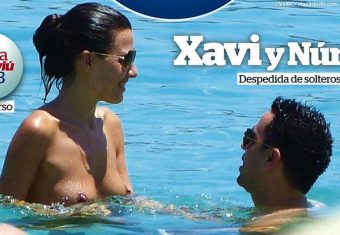 Xavi's wife Nuria Cunillera topless nipple poking