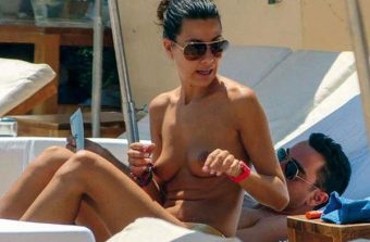 Xavi's wife Nuria Cunillera topless nipple poking