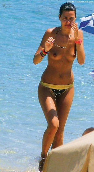 Xavi's wife Nuria Cunillera topless nipple poking