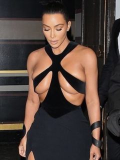 Kim Kardashian leaves little to the imagination in sexy black dress