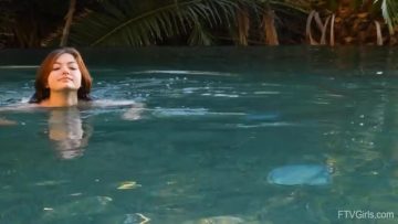 Sexy naked girl Getting out of the pool