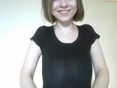 huge tits girl braless see-through black blouse
