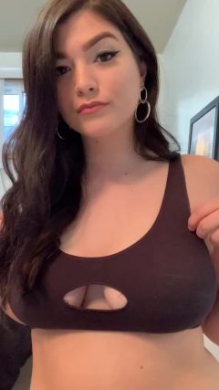 cute brunette hot tits sports bra