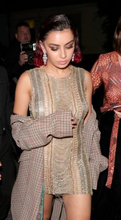 sexy celebrity singer Charli-XCX braless see through mini dress candid 7