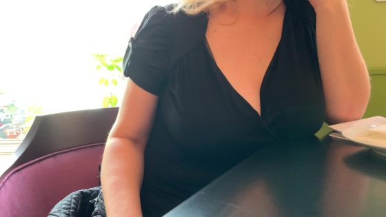 Bigger Than Expected: Hot woman plays with her nipple in a cafe! (gif)
