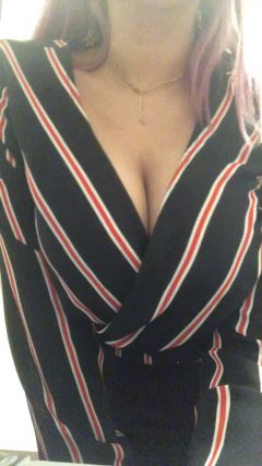 busty lady big cleavage big tits big areolas in office shirt