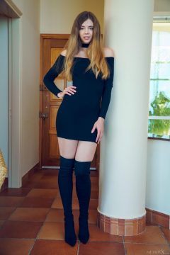 hot girl in tight black dress