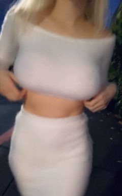 busty-blonde-braless-sexy-white-outfit-on-a-night-out-flashing
