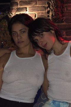 two girlfriebds actresses braless white t-shirts