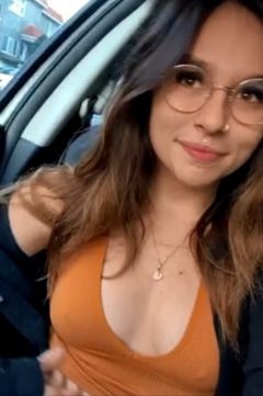 horny cute girl braless small tits braless top reveal in the car