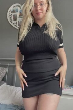 curvy blonde girl big tits tight black blouse
