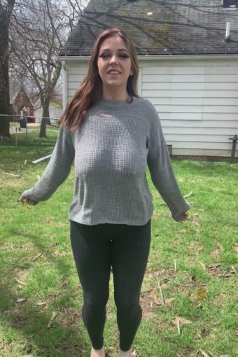 busty real girl braless sweater