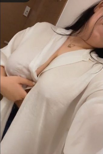 cute girl with big tits in braless white shirt