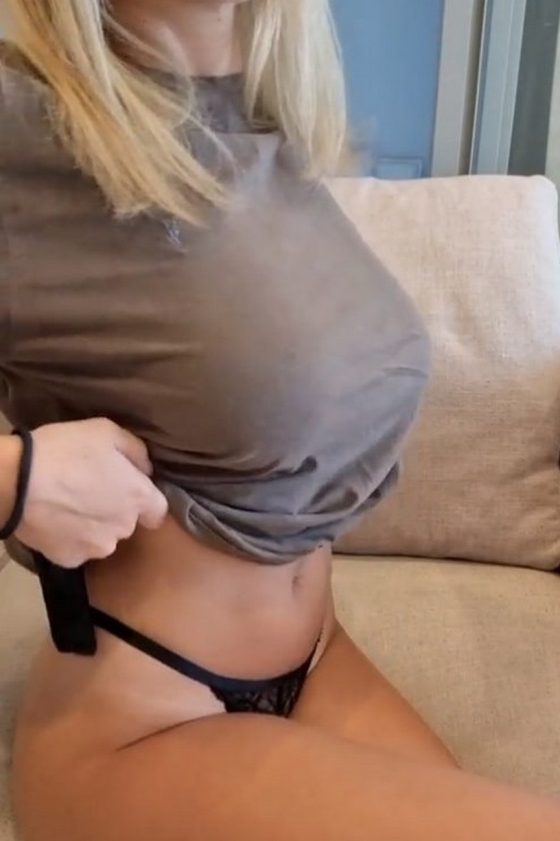 Busty blonde petite drops some real hot knockers! (gif)