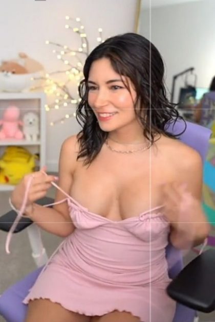 Topless striptease for her fans only in live streaming (gif)