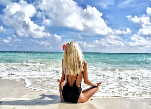 a hot blonde at the beach