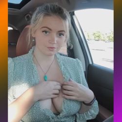 Charming amateur girl flashing big boobs inside the car