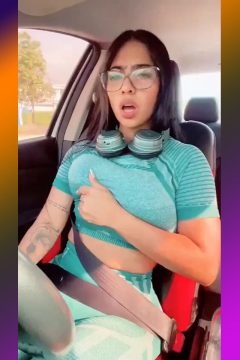 horny car driver with big tits in a titty drop