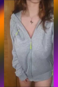 amateur girl with big boobs in braless athletic sweater