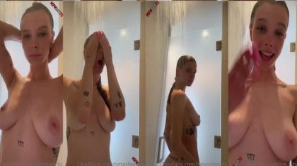 Nude influencer with nice tits takes her shower (video)