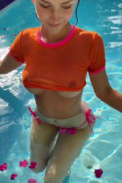 sexy babe wet bikini in the pool
