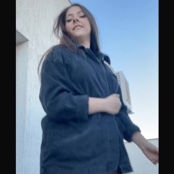 cute curvy gurl nude under jacket in the roof