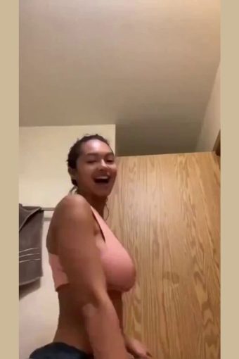 busty amateur fitness girl with sports bra