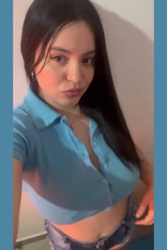 cute teen with big boobs in tight braless short