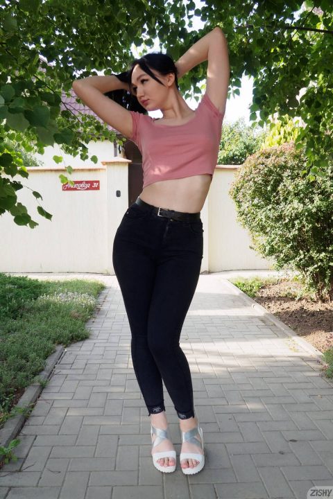 sexy amateur model outdoors posing