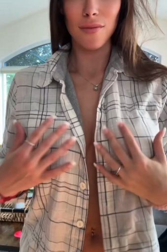 cute amateur babe with big tits under open shirt