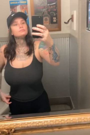 Tattooed MILF Flashes Her Huge Boobs in a Naughty Mirror Tease (gif)
