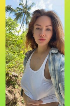 hot busty redhead braless white t-shirt outdoors