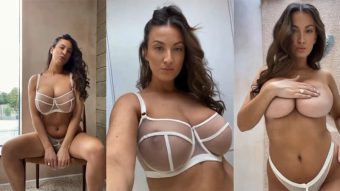 Sensual busty glamour model highlighting topless big tits