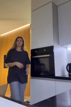 hot girl with big tit in the kitchen before flahing nudity