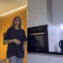 hot girl with big tit in the kitchen before flahing nudity