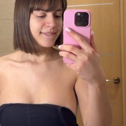busty cute amateur girl with strpaless dress reveal her natural tits in the mirror selfie