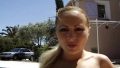 Perfect French blonde doll rides dick by the pool