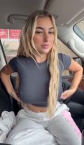 sexy busty blonde babe flashing tits inside the car under brakless tight blouse