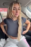 sexy busty blonde babe flashing tits inside the car under brakless tight blouse