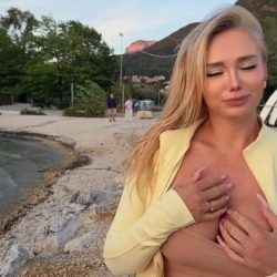 Blonde Creator Flashes Big Tits on Public Beach from Sexy Outfit - intense gif peview