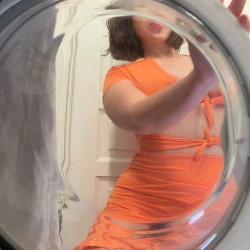 Curvy Influencer Pulls Down Orange Top – Soft Boobs Tease - viral porn poster