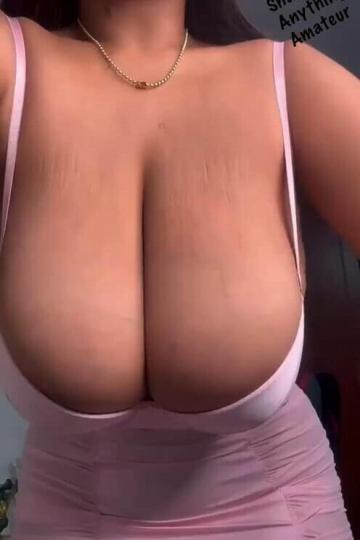 Huge Natural Tits Spill Out of Pink Dress – Soft Heavy Boob Play