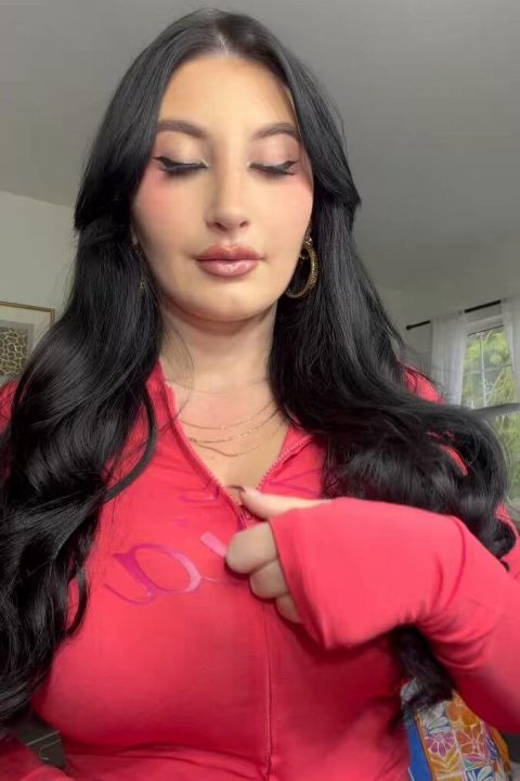 Huge Tits Spill Out of Pink Zip Top - detailed action scene